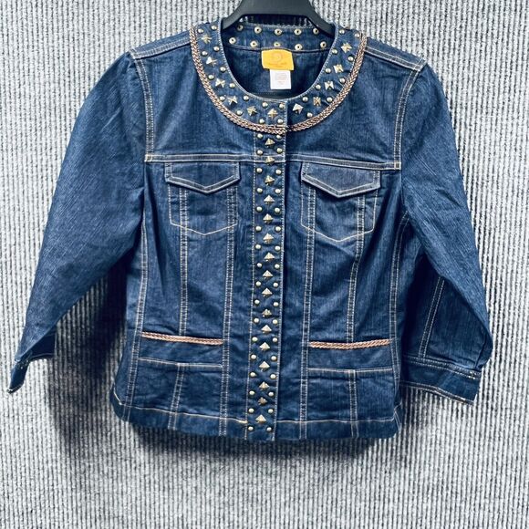 Ruby Rd. Jacket Woman 8 Petite Blue Denim Jean Coat Dark‎ Wash Snap Closure - Picture 1 of 12